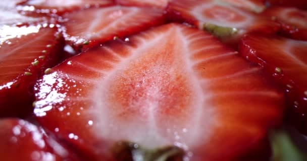 Červené Zralé Organické Jahody Pozadí Ovocné Přísady Koktejly Dietní Dezerty — Stock video