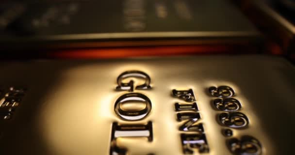 Barras Ouro Empilhadas Mesa Armazém Banco Conceito Riqueza Valores Luxo — Vídeo de Stock