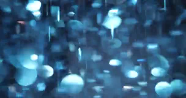 Partículas Azuis Brilhantes Voam Baixo Fundo Preto Luzes Cintilantes Brilham — Vídeo de Stock