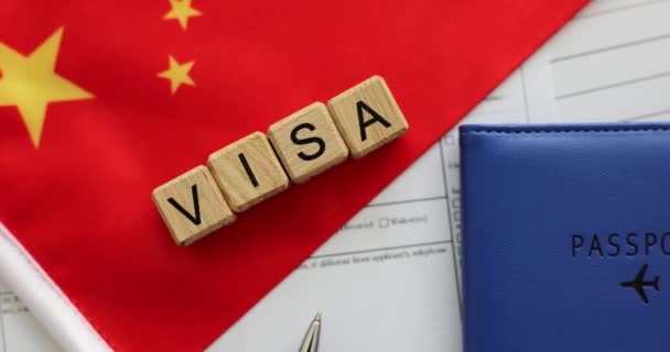 China Formulário Pedido Visto Bandeira Viajar Estudar China — Vídeo de Stock