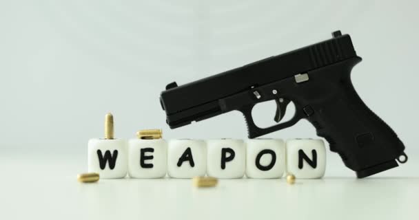 Closeup Bullets Pistol Firearms Defense — Stock Video