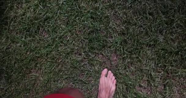 Kırsal Kesimde Yeşil Çimlerde Yürüyen Çıplak Ayaklı Bir Erkek Yakın — Stok video