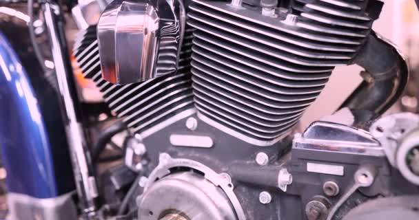 Motor Motocicleta Esportiva Centro Serviço Desmontagem Reparação Conceito Motores — Vídeo de Stock