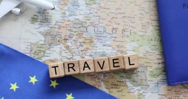 Літак Карта Країн Включених Шенгенської Зони Європейська Країна Туризму Інформація — стокове відео