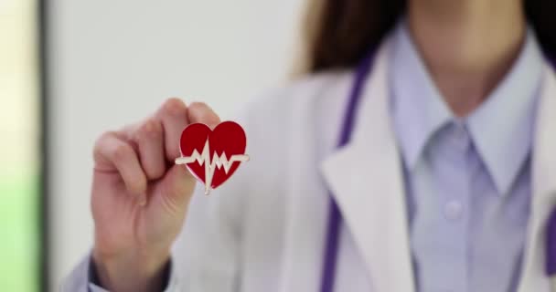 Cardiologist Holds Red Heart Electrocardiogram Icon Cardiology Concept — Stock Video
