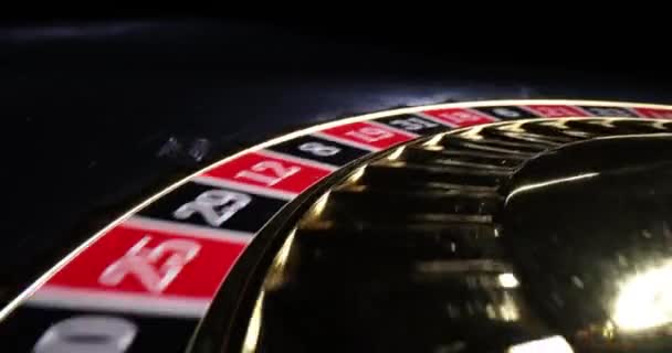 Closeup Roulette Wheel Gambling Nightlife Ball Spins Roulette Wheel — Stock Video