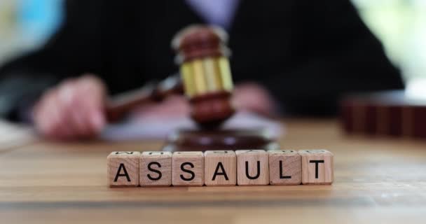 Word Assault Judge Court Pronounces Sentence Law Law Concept — Stock Video