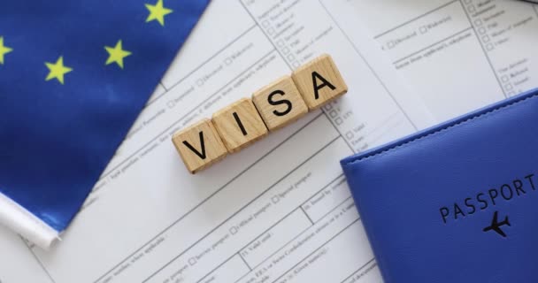 欧盟签证和护照表格 为游客取得申根签证 — 图库视频影像