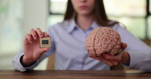 Chip Computadora Humana Modelo Cerebro Humano Inteligencia Artificial Astillado — Vídeos de Stock