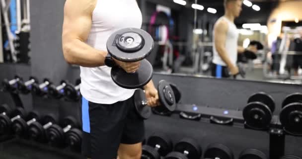 Uomo Alza Braccia Con Manubri Palestra Allenamento Fisico Muscolare Bodybuilding — Video Stock