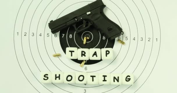 Phrase Trap Shooting Dark Gun Bullets Paper Target Illegal Automatic — Stock Video