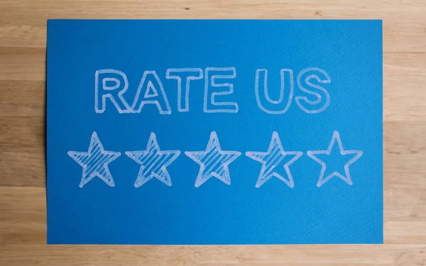 Inscription Rate us and stars with customer reviews. Recommendation quality and services concept