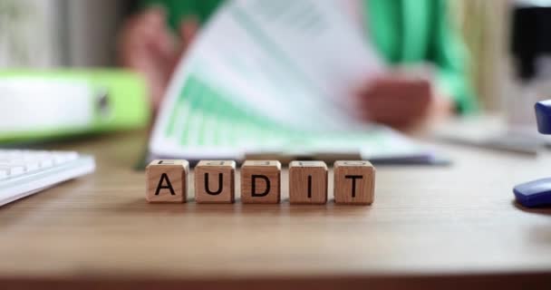 Financial Budget Audit Auditor Woman Checks Documents Business Budgets Track — Stock Video