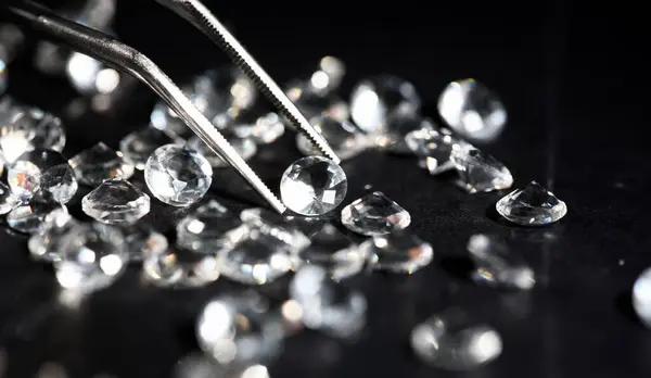 Scattering White Star Diamonds Black Background Table Jeweler Concept Stock Photo