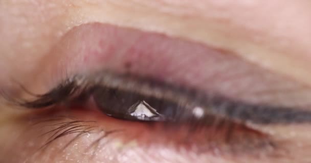 Olho Feminino Com Pupila Verde Acinzentada Perspicácia Miopia Olho Humano — Vídeo de Stock