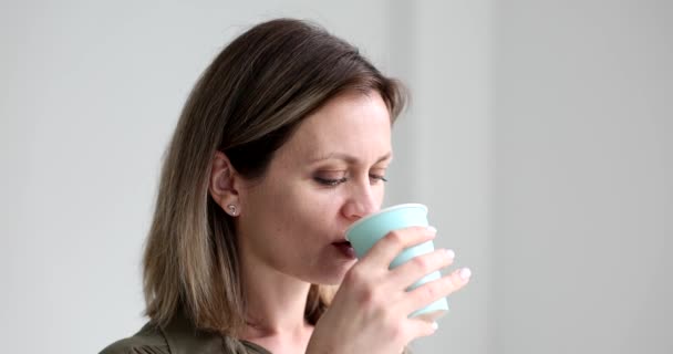 Woman Drinking Water Glass Movie Slow Motion Body Fluid Balance — Stock Video