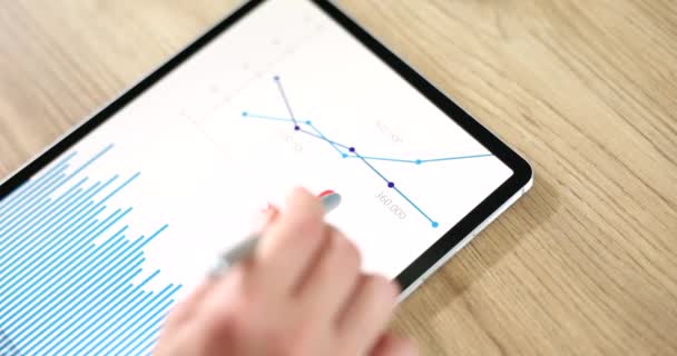 Mão Desenho Ponto Interrogação Tablet Digital Com Gráfico Closeup Filme — Vídeo de Stock