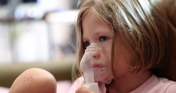 Little Sick Girl Making Inhalation Hormonal Drug Laryngitis Movie Slow — Stock video