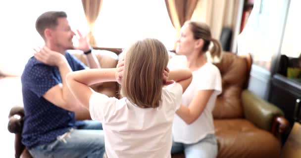 Quarrel Parents Child Closed His Ears Close Concept Family Crisis — Stock Video