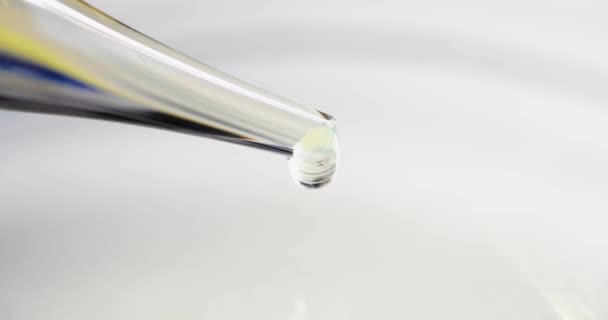 透明なきれいな液滴がピペットから滴り落ちる 水質チェックコンセプト — ストック動画