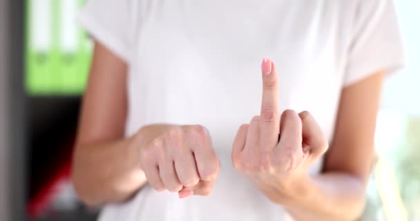 Closeup Woman Showing Middle Finger Making Fuck You Gesture Concept — Stok video