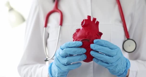 Läkare Handskar Håller Mock Hjärta Kardiologtjänster Och Behandling Plötsliga Hjärt — Stockvideo