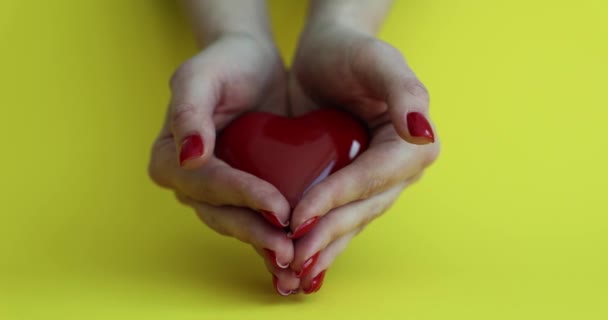 Sukarelawan Memegang Hati Merah Tangan Perempuan Mempromosikan Kampanye Sumbangan Amal — Stok Video