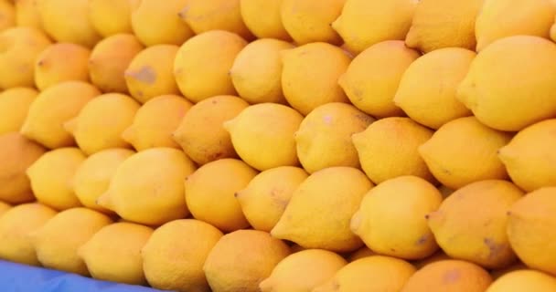 Sokak Gıda Pazarının Narenciye Arka Planında Taze Limonlar Vejetaryen Gıda — Stok video