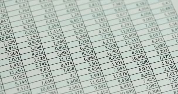 Числа Електронній Таблиці Колонках Фінансового Звіту Рахунок Звітів Статистики Аналітики — стокове відео