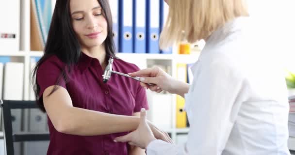 Neurologist Examines Patient Checks Reflex Elbow Medical Examination Concept — Vídeos de Stock