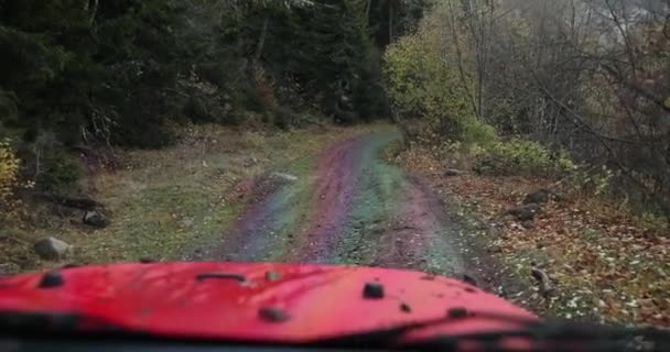Suv 4X4 Drive Rides Road Forest Car Moving Rural Slippery — Stockvideo