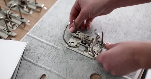 Assemble Binder Folder Rings Your Own Hands Design Features Assembly — Stock Video