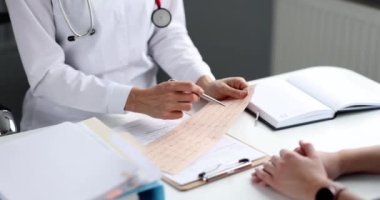 Doktor kalp rahatsızlığı olan hastaların kardiyogramlarını inceliyor. Kardiyovasküler sistem hastalığı