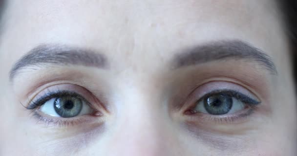 Γυναικεία Μάτια Γκρι Πράσινη Κόρη Ιατρική Οφθαλμολογική Εξέταση Και Αντίληψη — Αρχείο Βίντεο