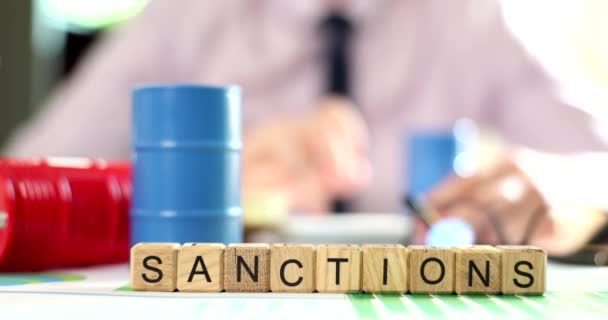 Sanctions Regulation Oil Trading Businessman Considers Financial Losses Oil Tanks — Stock Video
