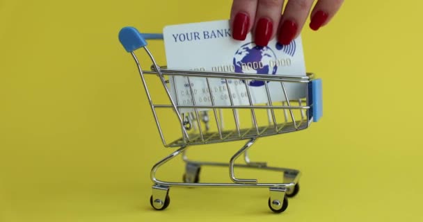 Koszyk Usługami Bankowości Kartami Kredytowymi Zakupami Online Wydaj Pieniądze Karty — Wideo stockowe