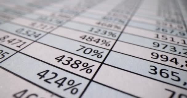 Tabellenkalkulationen Mit Vielen Zahlen Bericht Finanzindikatoren Rechnungslegungsbericht — Stockvideo
