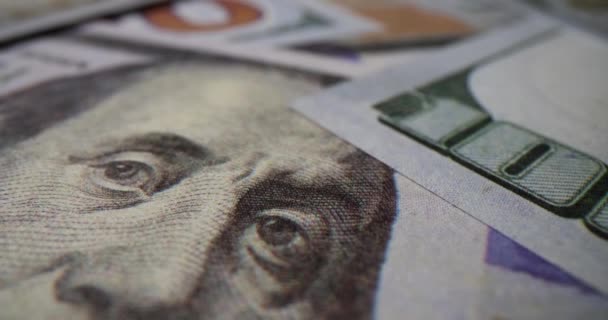 Pénz Amerikai Dollárban Közelkép Háttér 100 Dolláros Bankjegyek Világgazdaság — Stock videók