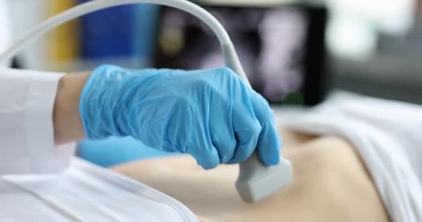Ultrasound Diagnosis Stomach Abdominal Cavity Woman Clinic Diagnosis Internal Organs — Vídeo de Stock