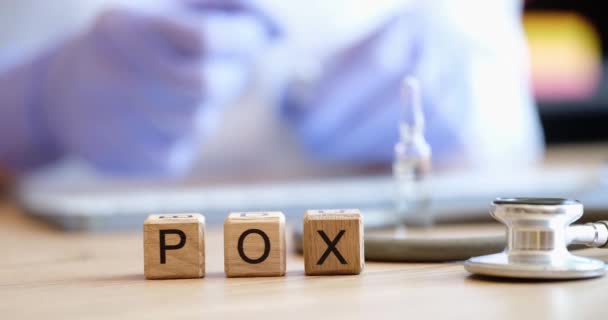 Word Pox Doctor Ampoule Syringe Smallpox Vaccine Concept — Vídeo de Stock