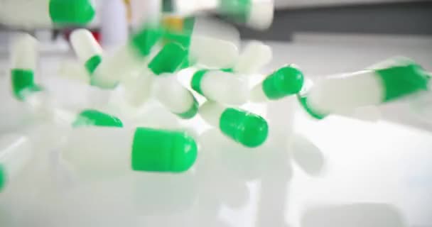 Medical Pills Served Table Closeup Prospects Development Pharmaceutical Industry Concept — Vídeo de Stock