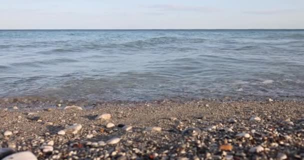 Beautiful Sea Waves Impact Rocky Coast Beach Sea Beach Pebbles — Stockvideo