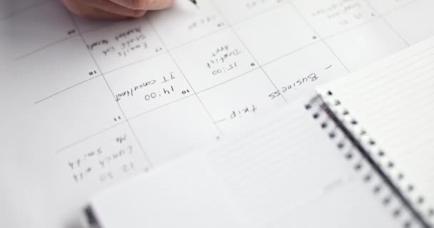Mujer Negocios Comprueba Planificador Toma Notas Organizador Calendario Eventos Planificación — Vídeos de Stock