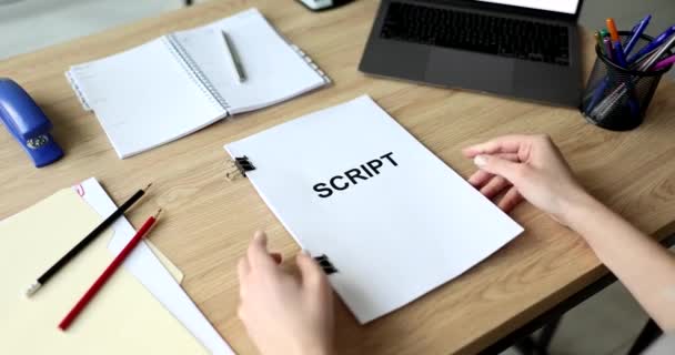 Acting Script Screenplay Workplace Theater Development Plots Films Series Concept — Stock Video