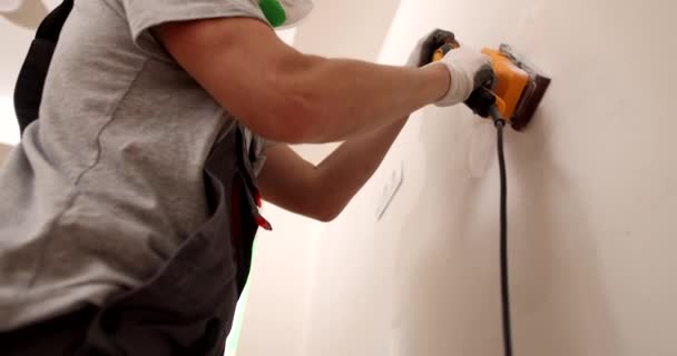 Travailleur Masque Protection Lunettes Fonctionne Avec Broyeur Surface Niveau Mur — Video