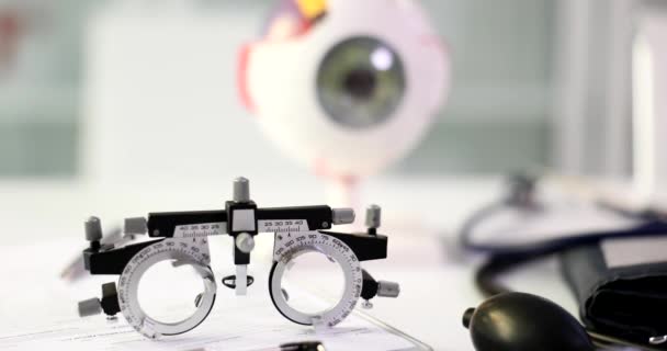 Corrective Lenses Eye Anatomy Ophthalmology Concept Eye Examination Selection Glasses — Stock Video