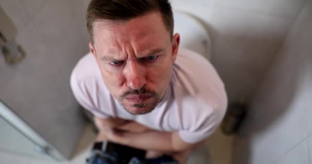 Man Emotionally Suffers Hemorrhoids Toilet Bowel Problem Constipation Diarrhea — Stock Video