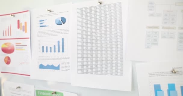 Manager Hanging Paper Word Help Board Documents Graphs Office Closeup — Stock Video