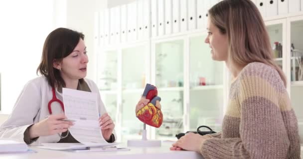 Médecin Cardiologue Montrant Structure Cœur Humain Sur Modèle Film Ecg — Video