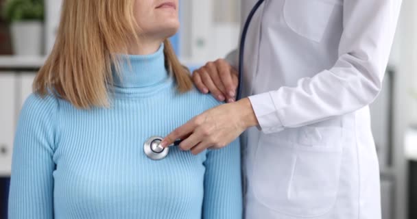 Doctor Listens Stethoscope Patient Medicine Healthcare Concept — 비디오